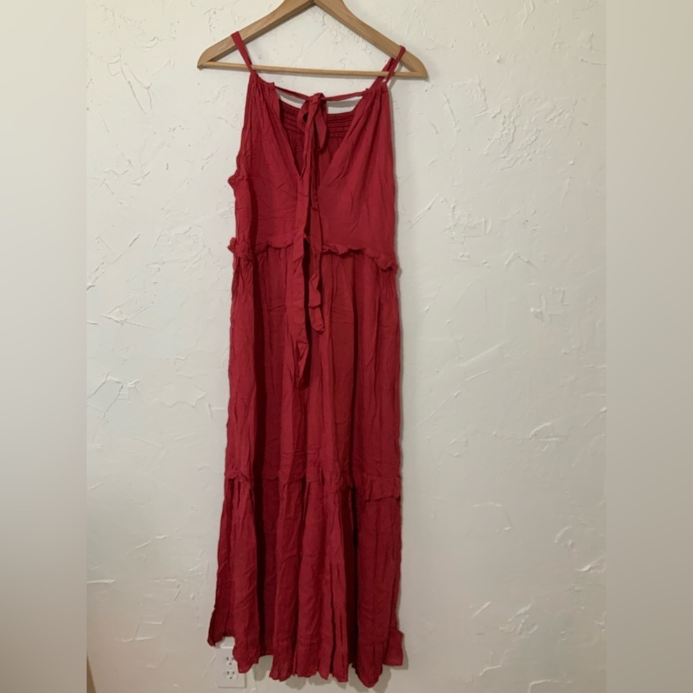 Burgundy Halter Tiered Maxi Dress Ruffle Boho Formal Wedding Guest Sz Small - Picture 6 of 8